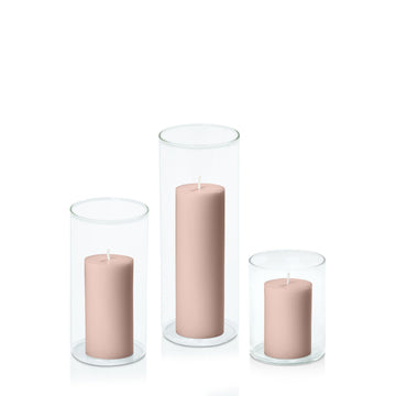 Heritage Rose 5cm Pillar in 8cm Glass, Sm - Set of 6