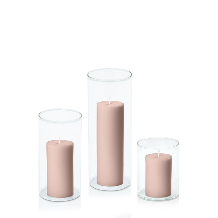 Heritage Rose 5cm Pillar in 8cm Glass, Sm - Set of 6