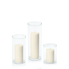 Ivory 5cm Pillar in 8cm Glass Set - Sm Pack of 1
