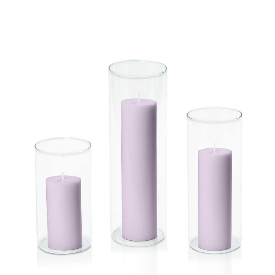Lilac 5cm Pillar in 8cm Glass, Med - Set of 6