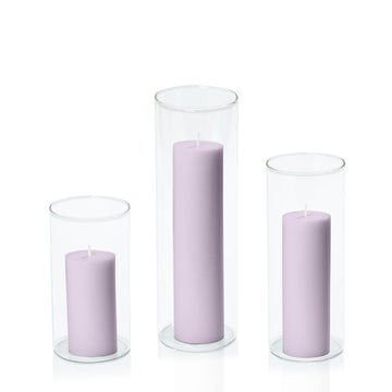Lilac 5cm Pillar in 8cm Glass, Med - Set of 6