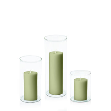 Matcha 5cm Pillar in 8cm Glass, Sm - Set of 6