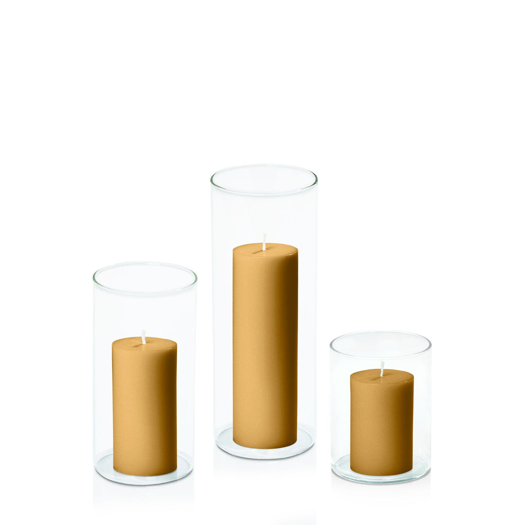 Mustard 5cm Pillar in 8cm Glass, Sm - Set of 6