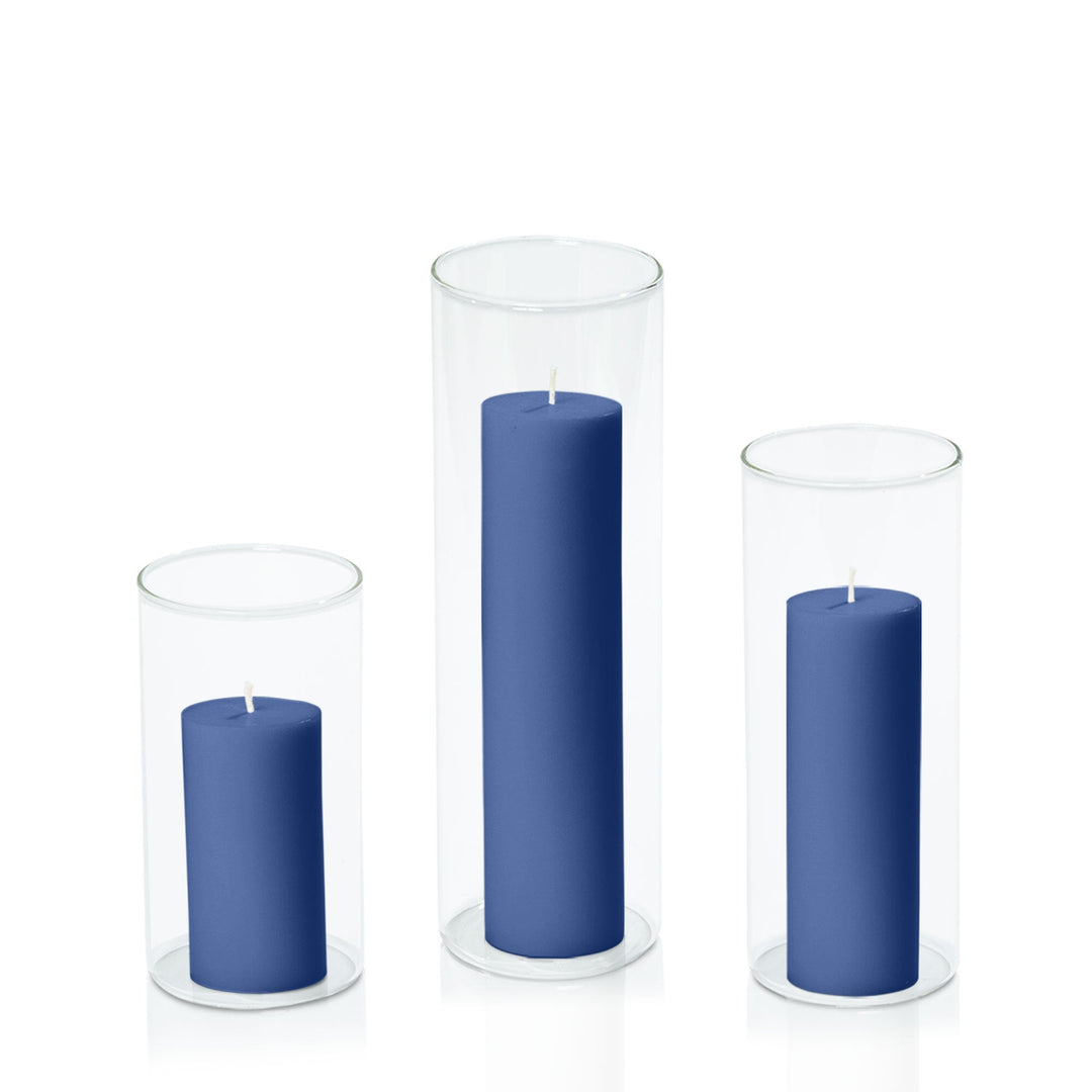 Navy 5cm Pillar in 8cm Glass, Med - Set of 6
