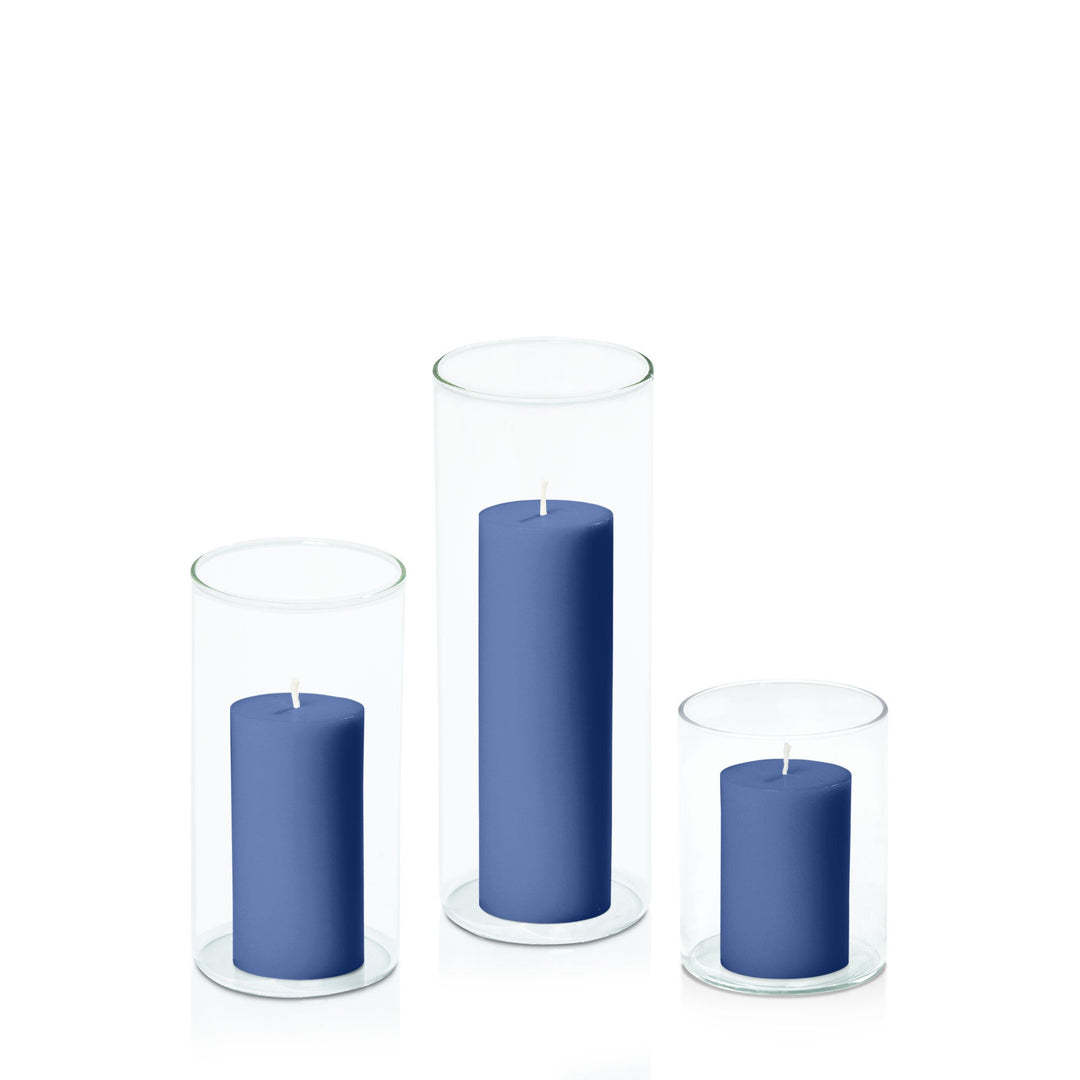 Navy 5cm Pillar in 8cm Glass, Sm - Set of 6