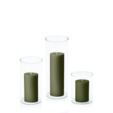 Olive 5cm Pillar in 8cm Glass, Sm - Set of 6
