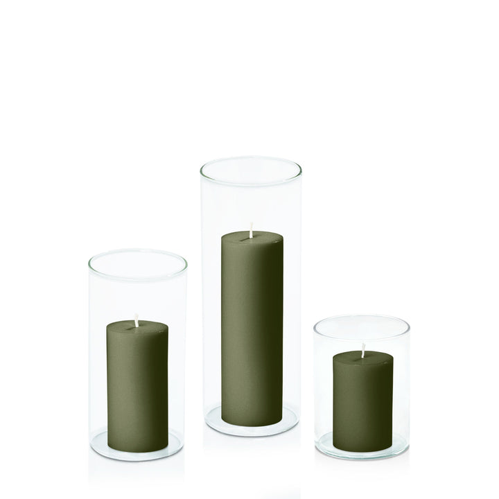 Olive 5cm Pillar in 8cm Glass, Sm - Set of 6