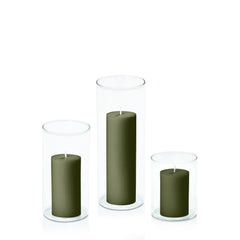 Olive 5cm Pillar in 8cm Glass Set - Sm Pack of 1
