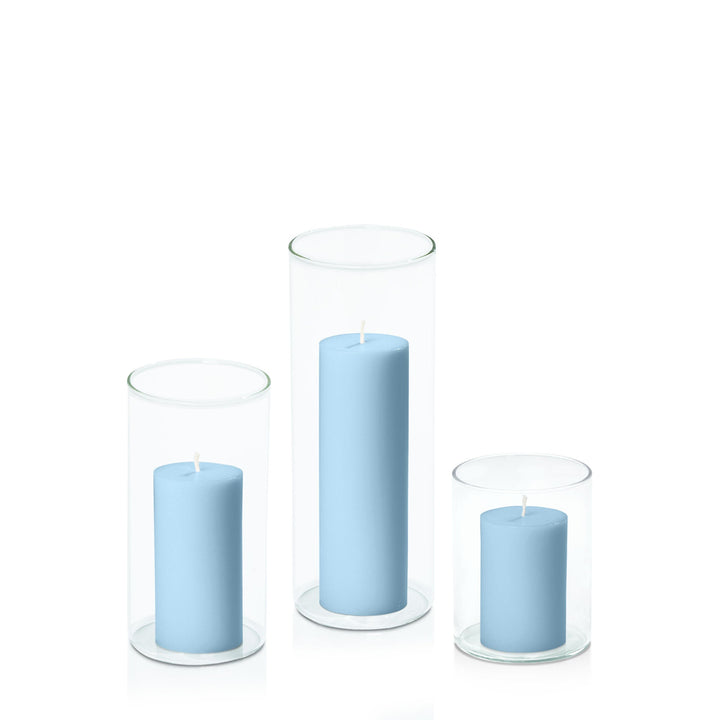 Pastel Blue 5cm Pillar in 8cm Glass, Sm - Set of 6