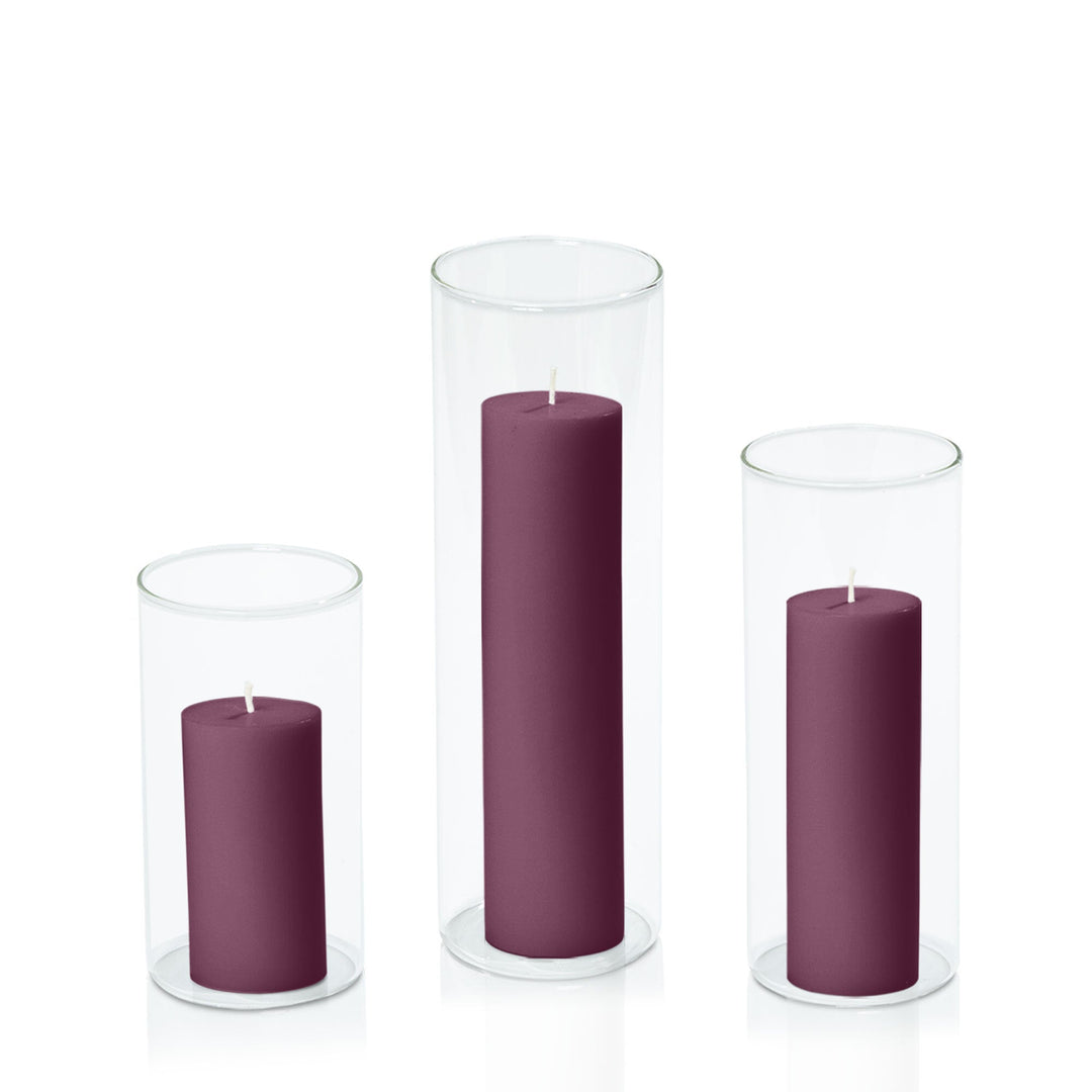 Plum 5cm Pillar in 8cm Glass, Med - Set of 6