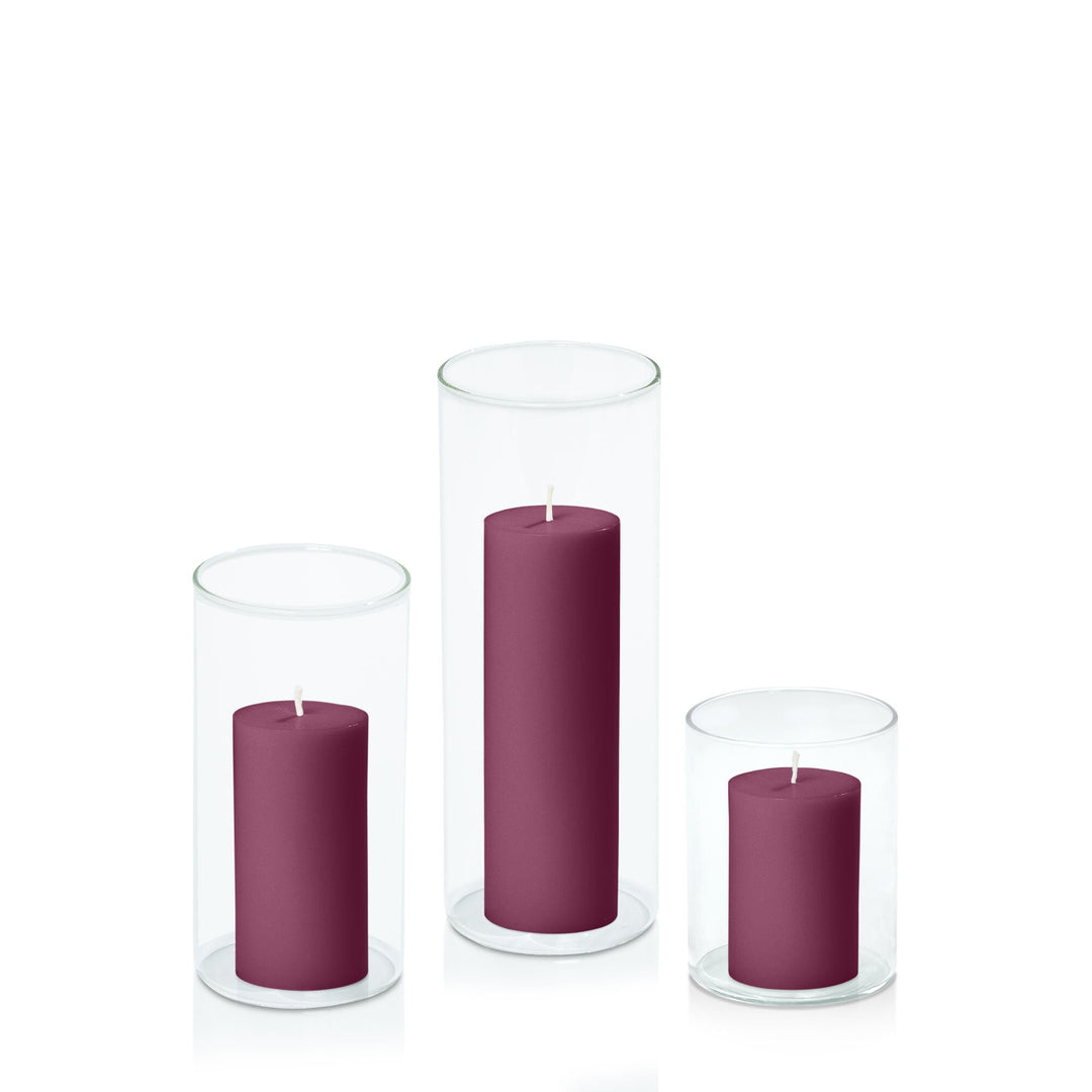Plum 5cm Pillar in 8cm Glass, Sm - Set of 6