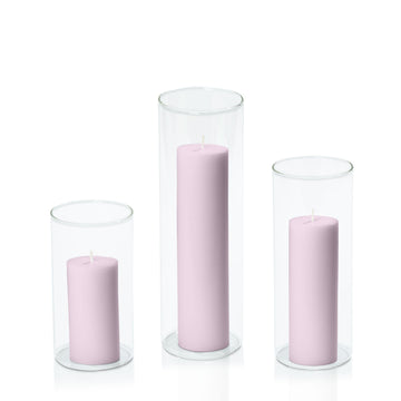 Pastel Pink 5cm Pillar in 8cm Glass, Med - Set of 6