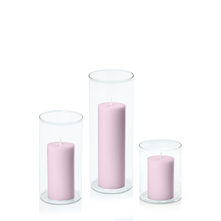 Pastel Pink 5cm Pillar in 8cm Glass, Sm - Set of 6