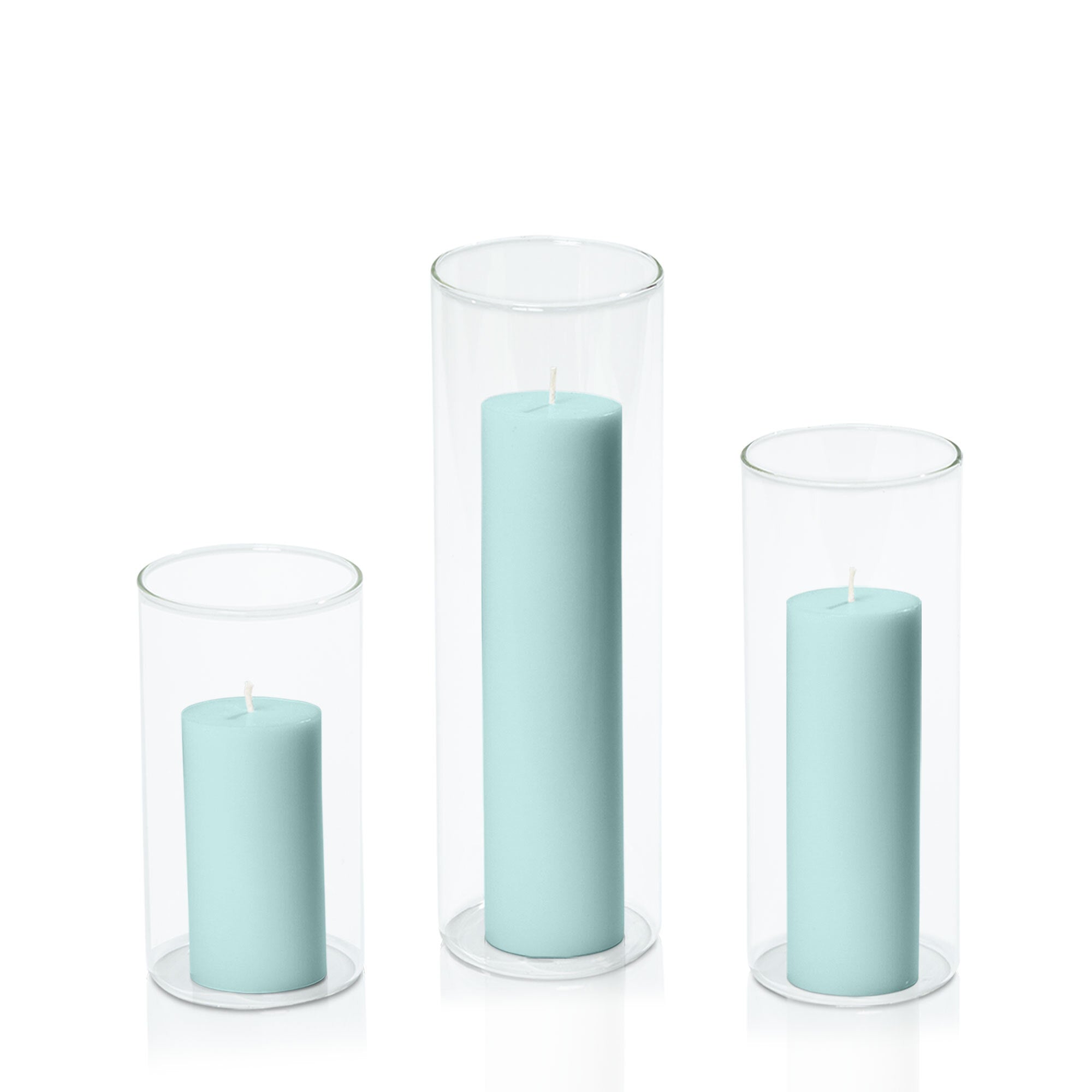 Pastel Teal 5cm Pillar in 8cm Glass Set - Med Pack of 1