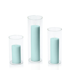 Pastel Teal 5cm Pillar in 8cm Glass Set - Med Pack of 1