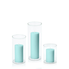 Pastel Teal 5cm Pillar in 8cm Glass, Sm - Set of 6