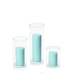 Pastel Teal 5cm Pillar in 8cm Glass Set - Sm Pack of 1