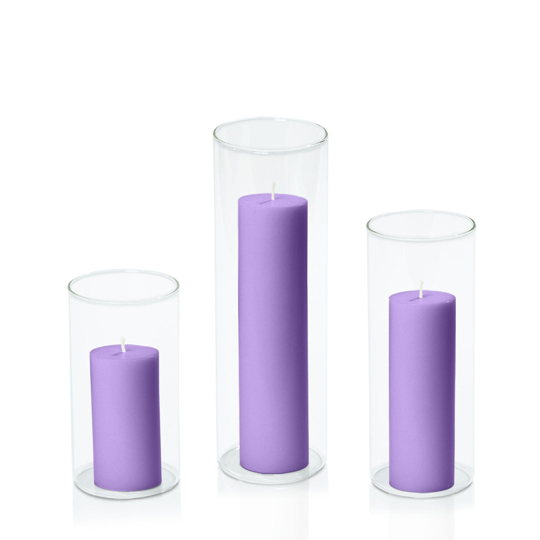 Purple 5cm Pillar in 8cm Glass, Med - Set of 6