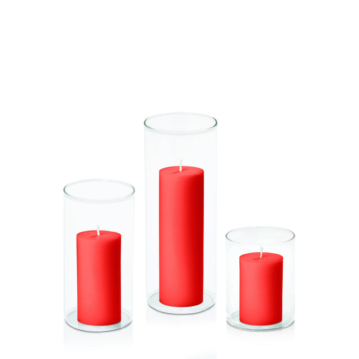Scarlet 5cm Pillar in 8cm Glass, Sm - Set of 6