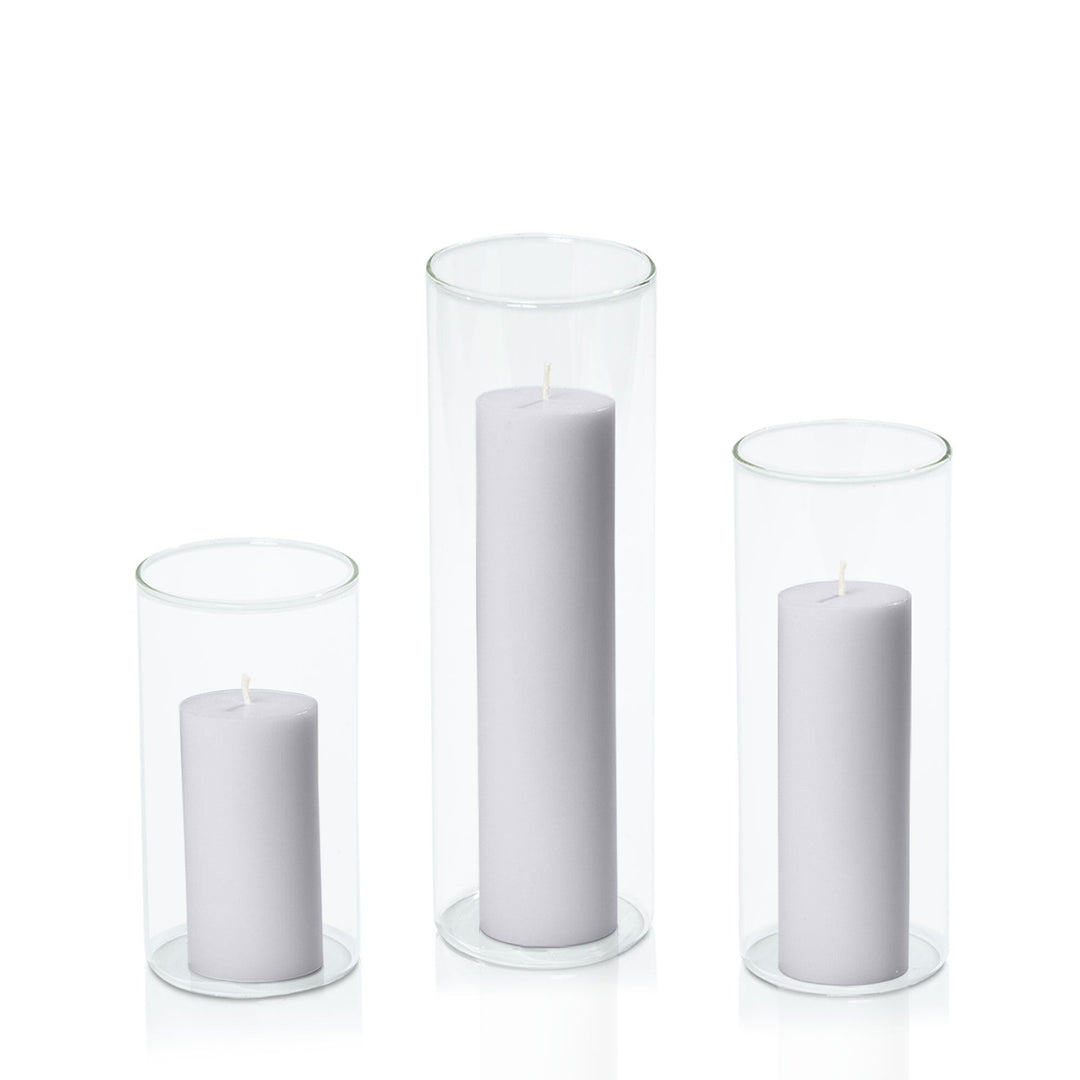 Silver Grey 5cm Pillar in 8cm Glass, Med - Set of 6