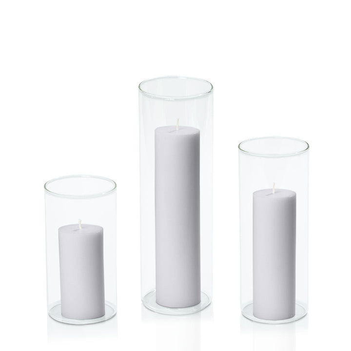 Silver Grey 5cm Pillar in 8cm Glass, Med - Set of 6