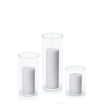 Silver Grey 5cm Pillar in 8cm Glass, Sm - Set of 6