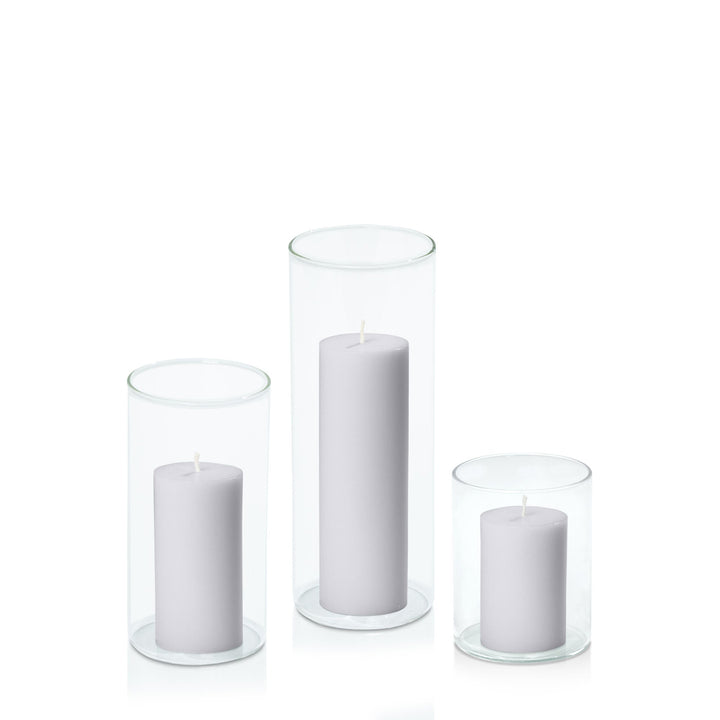 Silver Grey 5cm Pillar in 8cm Glass, Sm - Set of 6
