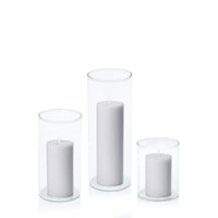 Silver Grey 5cm Pillar in 8cm Glass Set - Sm