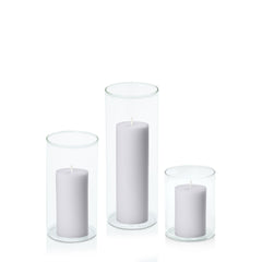 Silver Grey 5cm Pillar in 8cm Glass Set - Sm Pack of 1