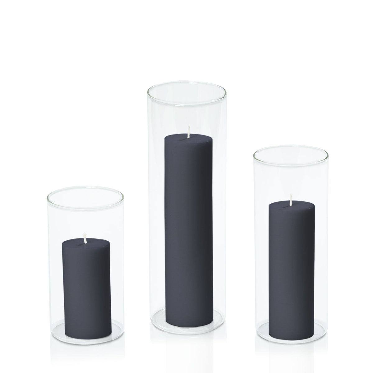 Steel Blue 5cm Pillar in 8cm Glass, Med - Set of 6