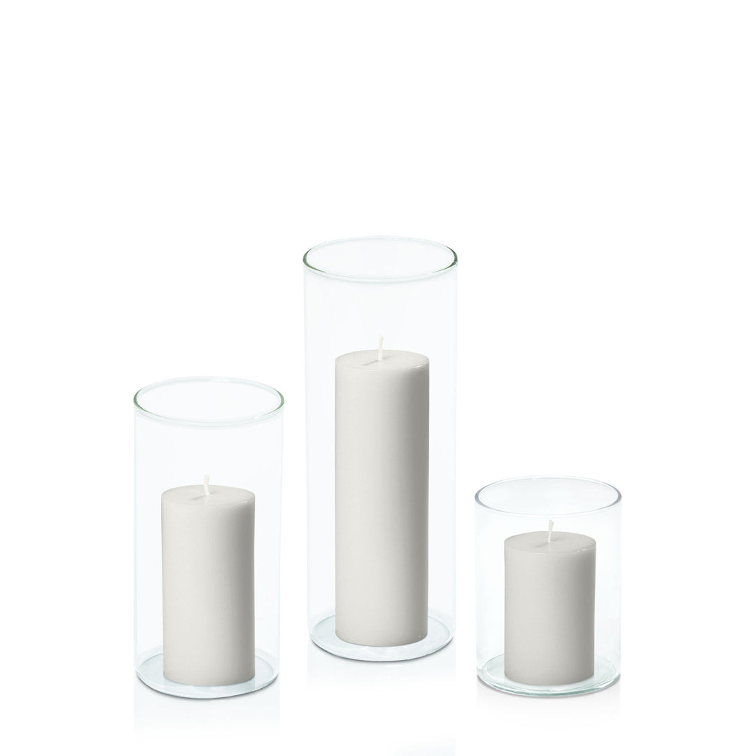 Stone 5cm Pillar in 8cm Glass, Sm - Set of 6