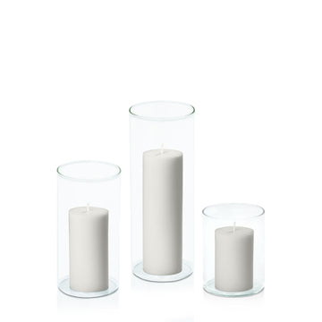 Stone 5cm Pillar in 8cm Glass, Sm - Set of 6