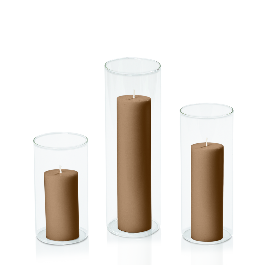 Tiramisu 5cm Pillar in 8cm Glass Set - Med Pack of 1