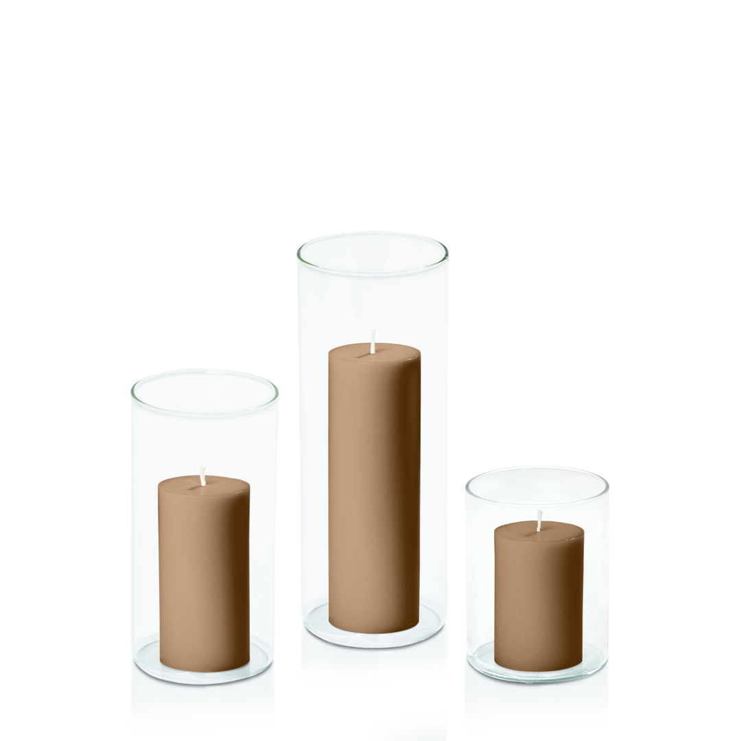 Tiramisu 5cm Pillar in 8cm Glass Set - Sm Pack of 1