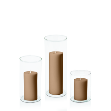 Tiramisu 5cm Pillar in 8cm Glass Set - Sm Pack of 1