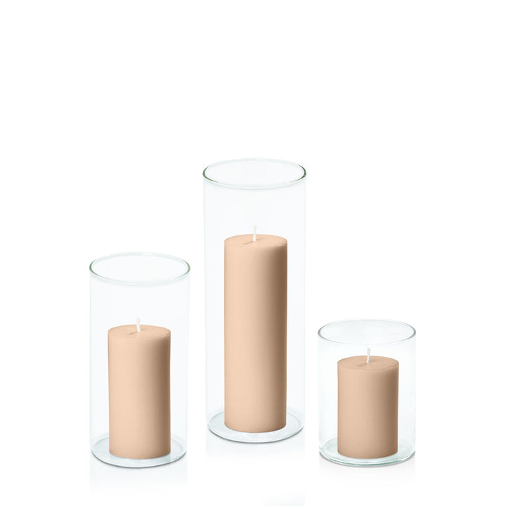 Toffee 5cm Pillar in 8cm Glass, Sm - Set of 6