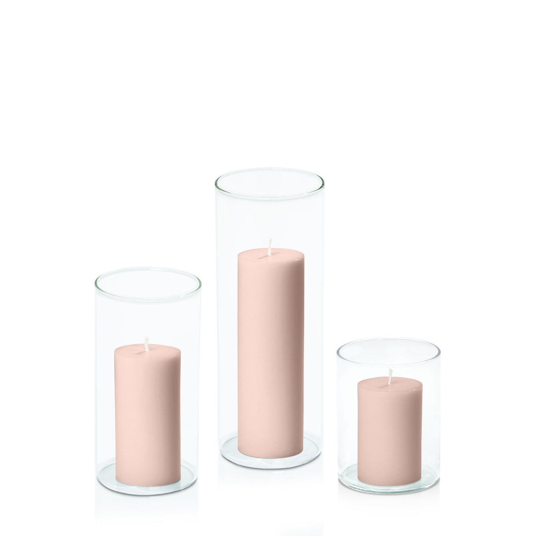 Vintage Blush 5cm Pillar in 8cm Glass, Sm - Set of 6