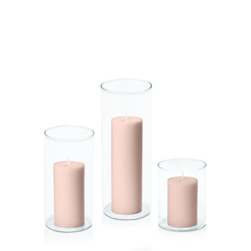 Vintage Blush 5cm Pillar in 8cm Glass, Sm - Set of 6