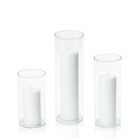 White 5cm Pillar in 8cm Glass Set - Med