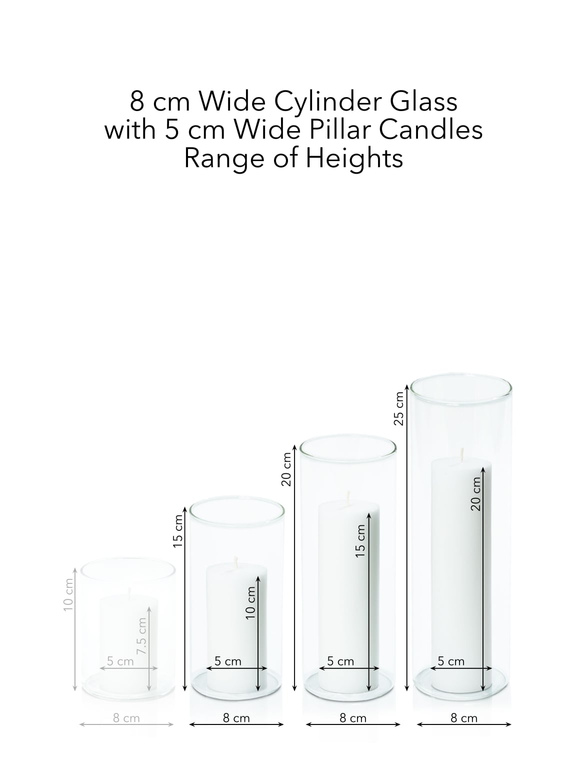 White 5cm Pillar in 8cm Glass Set - Med Pack of 1