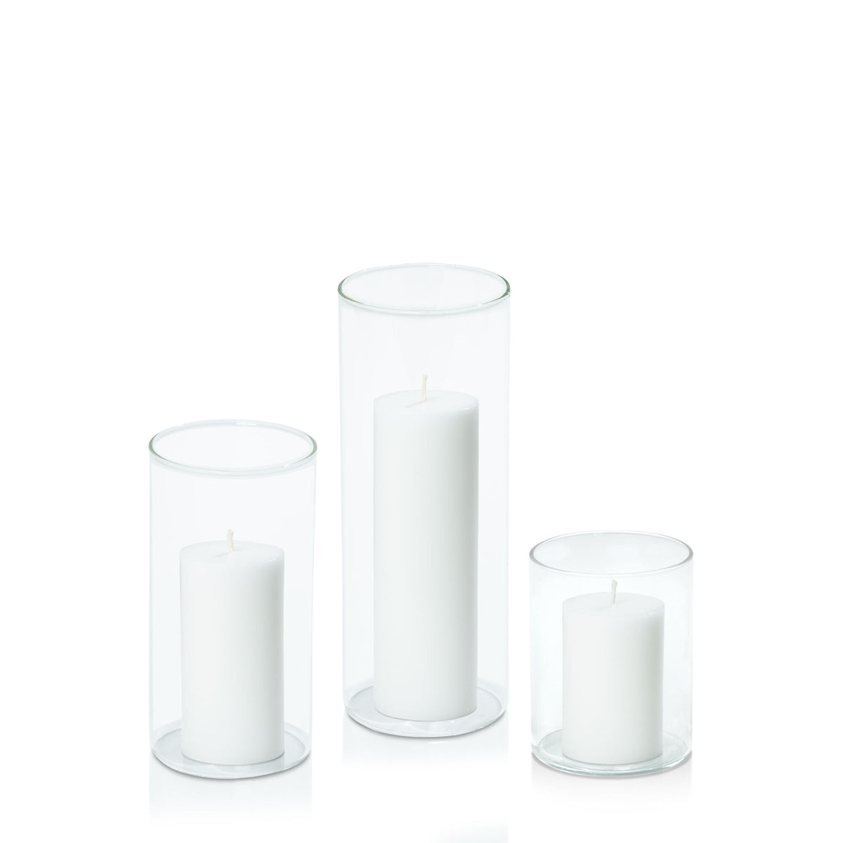 White 5cm Pillar in 8cm Glass Set - Sm Pack of 1