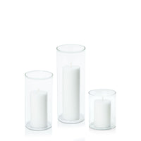 White 5cm Pillar in 8cm Glass Set - Sm