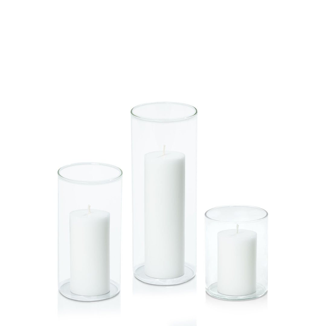 White 5cm Pillar in 8cm Glass, Sm - Set of 6