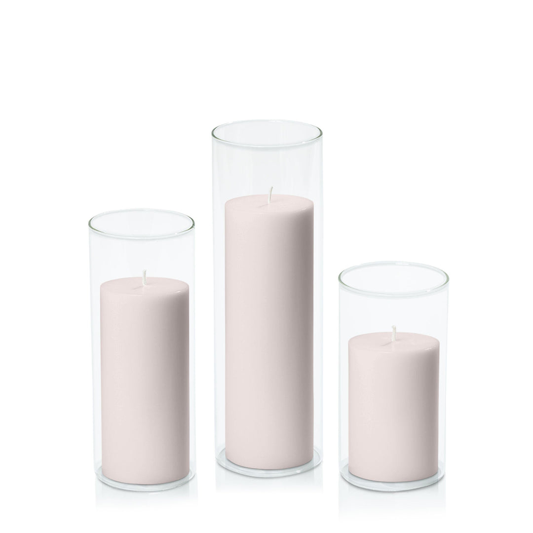 Antique Pink 7cm Pillar in 8cm Glass, Med - Set of 6