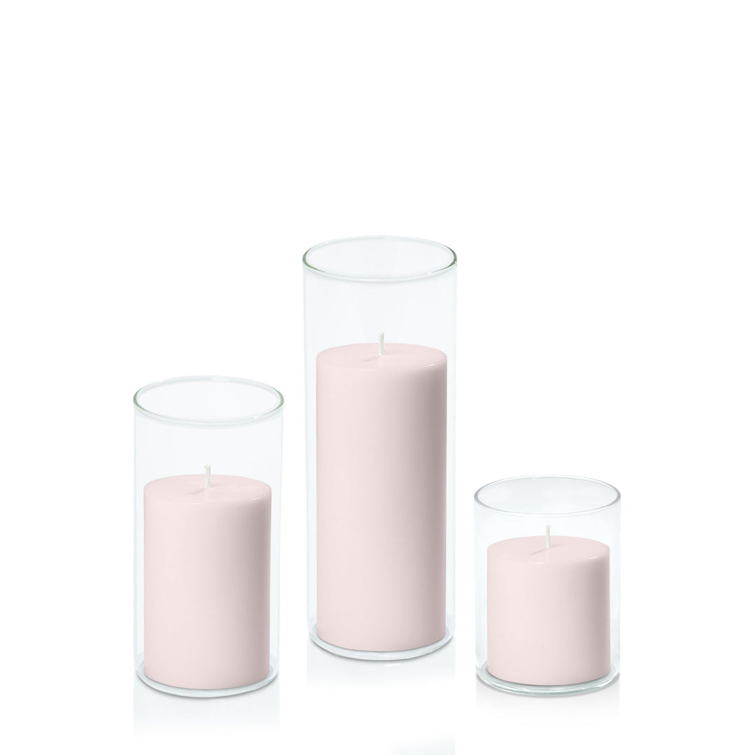 Antique Pink 7cm Pillar in 8cm Glass, Sm - Set of 6