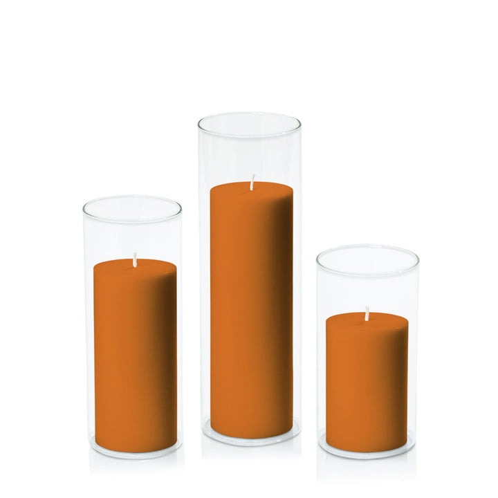Baked Clay 7cm Pillar in 8cm Glass, Med - Set of 6