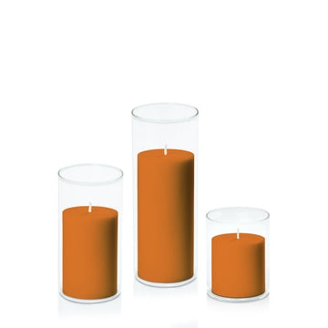 Baked Clay 7cm Pillar in 8cm Glass, Sm - Set of 6