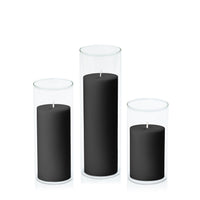 Black 7cm Pillar in 8cm Glass Set - Med
