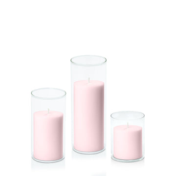Blush Pink 7cm Pillar in 8cm Glass, Sm - Set of 6