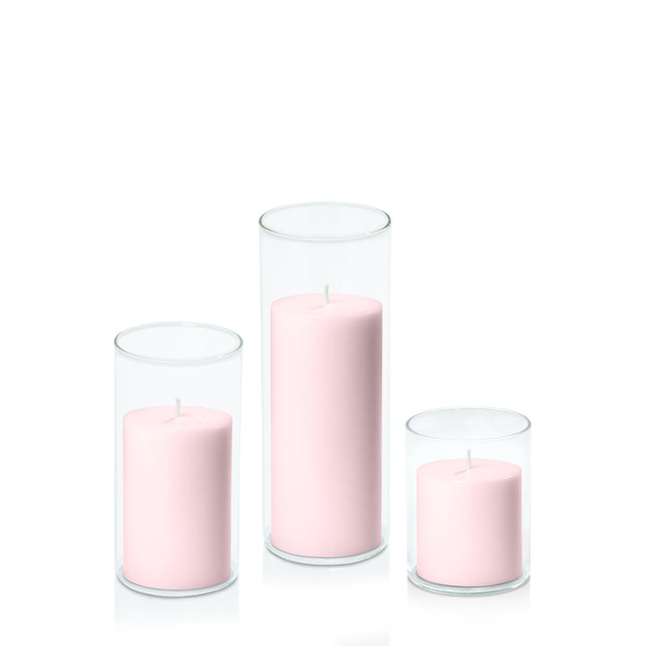 Blush Pink 7cm Pillar in 8cm Glass, Sm - Set of 6